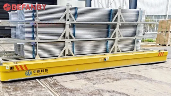 Befanby China Batteriebetriebener elektrischer Schienentransferwagen für den industriellen Materialtransport mit Flachbett